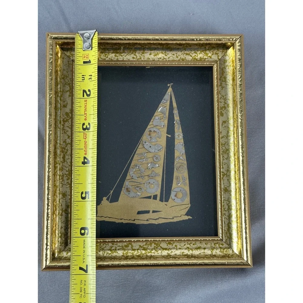 Vintage Steampunk Sailboat‎ Art Watch Parts Nautical Framed 7x6